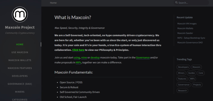 A screenshot of max coin project’s website