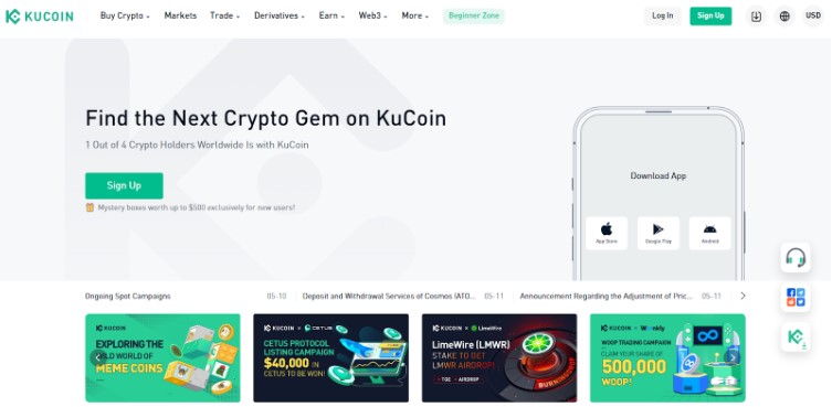 KuCoin homepage