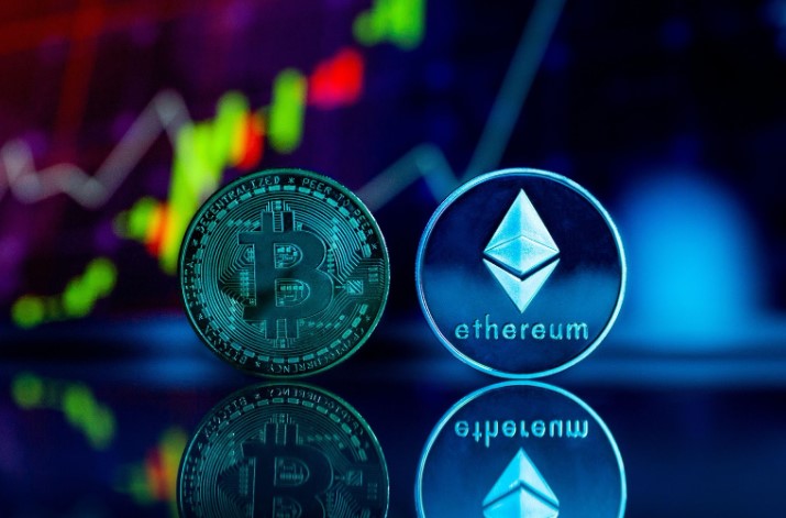 Bitcoin and Ethereum coins
