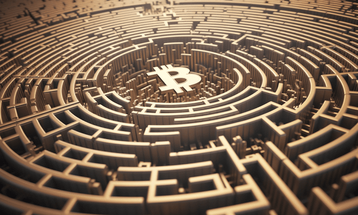 A metal maze where Bitcoin is the heart of the maze