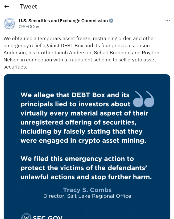 SEC's post about the case