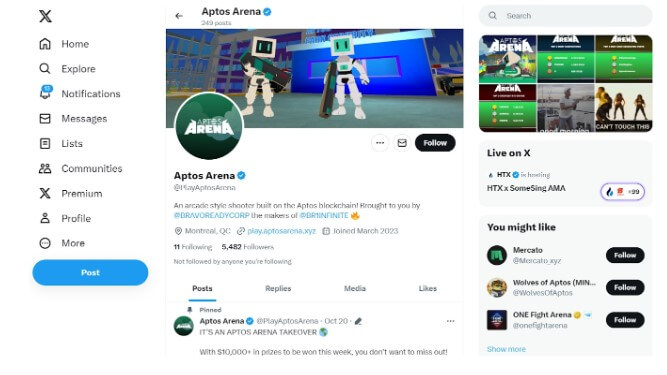 Aptos Arena's page on X