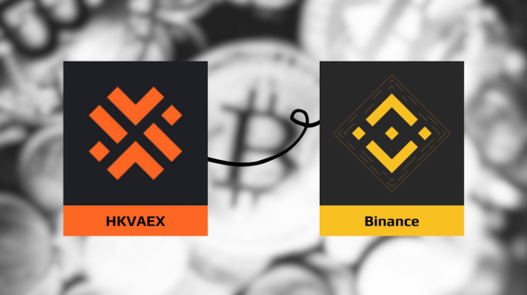 HKVAEX and Binance logos tied together 